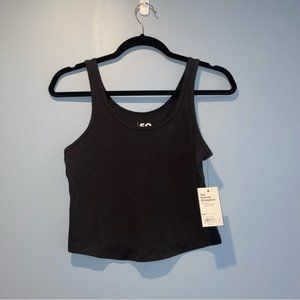 SO Swoop Neck Tank Top Crop Top in Black Medium Cotton & Spandex